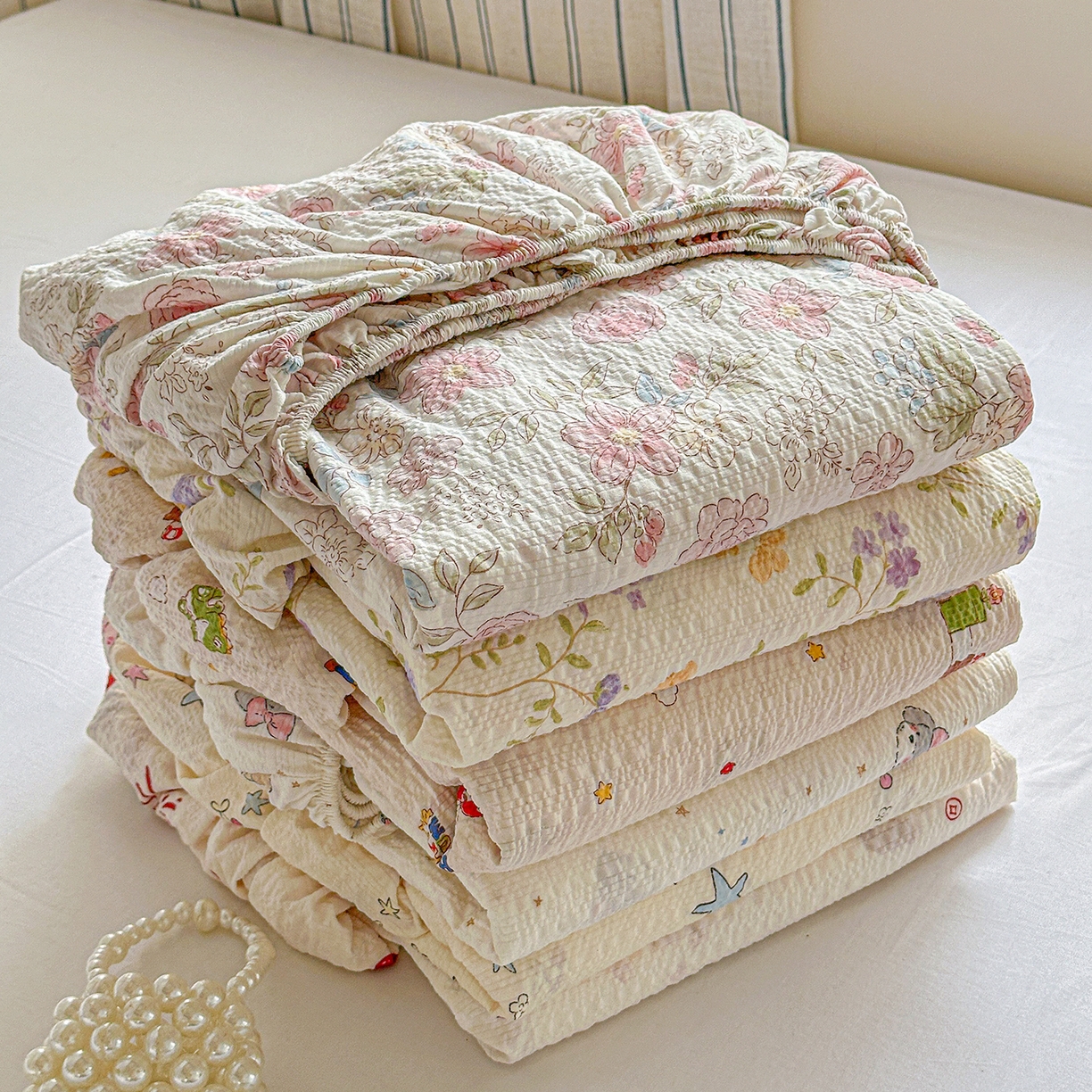 91家纺网 家纺一手货源 找家纺 悦织湾家纺 2026新款老粗布印花床单床笠床笠三两件套春秋学生宿舍单双人床笠 组合图 仅供参考