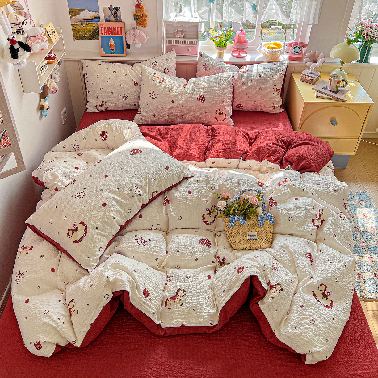 91家纺网 家纺一手货源 找家纺 （总）悦织湾家纺 2026新款泡芙棉印花四件套单品单被套枕套时尚轻奢卡通小碎花学生宿舍用品三四件套