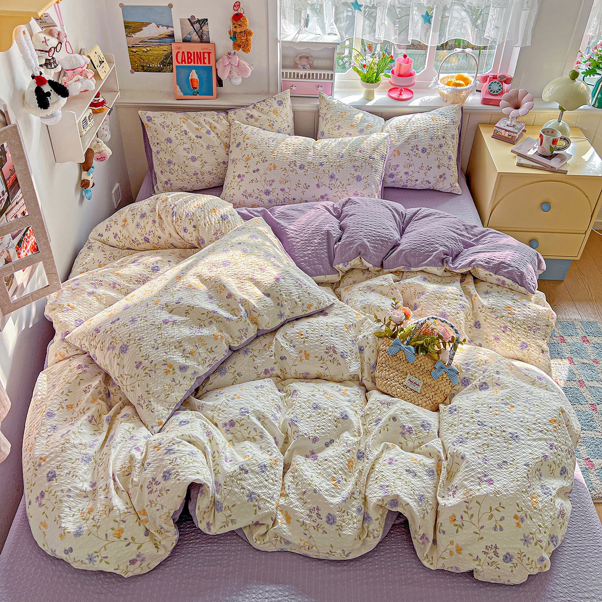 91家纺网 家纺一手货源 找家纺 （总）悦织湾家纺 2026新款泡芙棉印花四件套单品单被套枕套时尚轻奢卡通小碎花学生宿舍用品三四件套