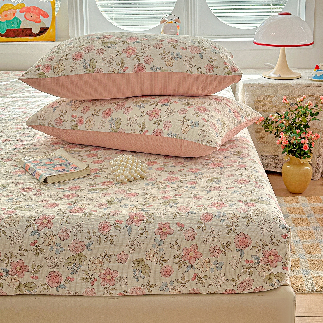 91家纺网 家纺一手货源 找家纺 悦织湾家纺 2026新款老粗布印花床单床笠床笠三两件套春秋学生宿舍单双人床笠 春日花语