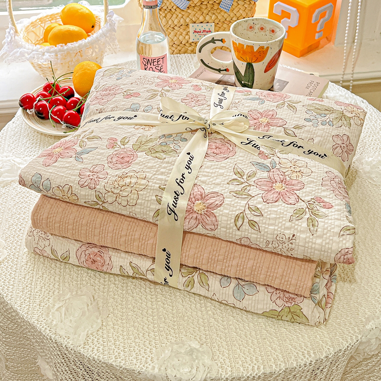 91家纺网 家纺一手货源 找家纺 悦织湾家纺 2026新款泡芙棉印花四件套单品单被套枕套时尚轻奢卡通小碎花学生宿舍用品三四件套 春日花语