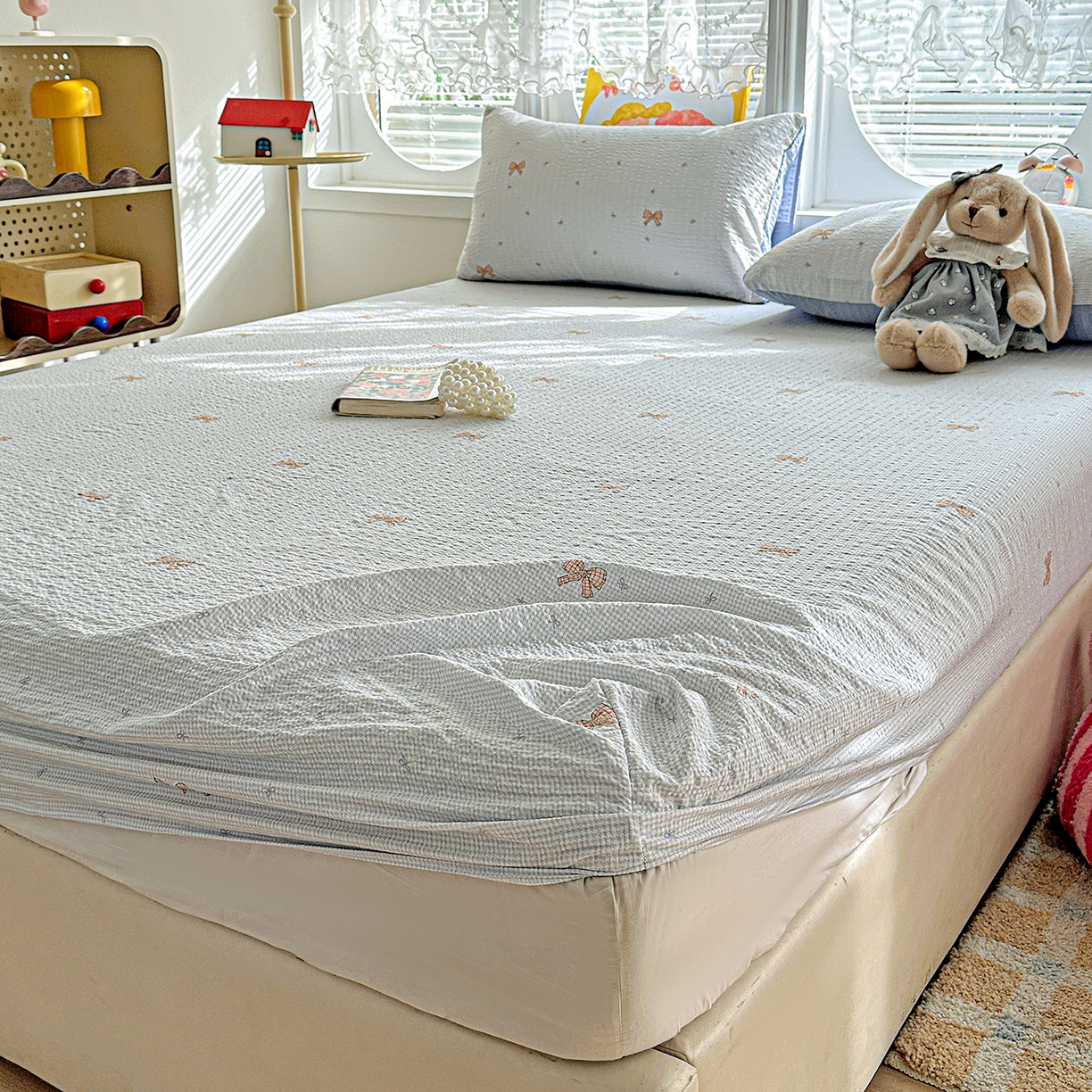 91家纺网 家纺一手货源 找家纺 悦织湾家纺 2026新款老粗布印花床单床笠床笠三两件套春秋学生宿舍单双人床笠 格纹蝶梦