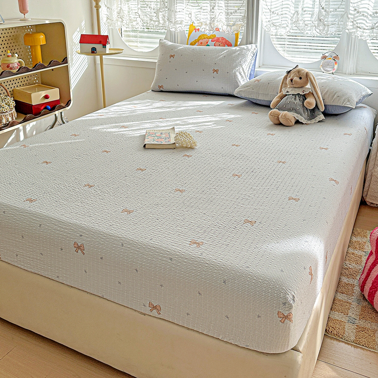 91家纺网 家纺一手货源 找家纺 悦织湾家纺 2026新款老粗布印花床单床笠床笠三两件套春秋学生宿舍单双人床笠 格纹蝶梦