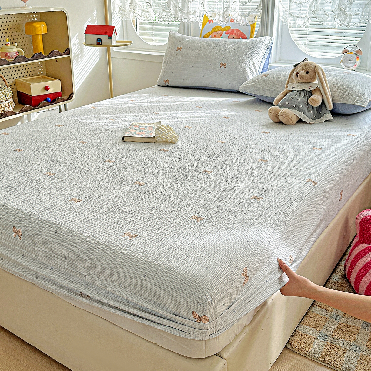 91家纺网 家纺一手货源 找家纺 悦织湾家纺 2026新款老粗布印花床单床笠床笠三两件套春秋学生宿舍单双人床笠 格纹蝶梦