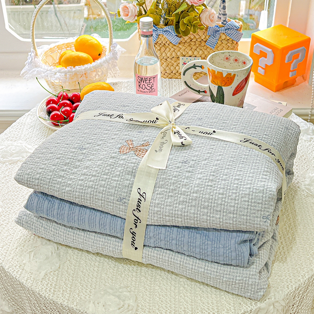 91家纺网 家纺一手货源 找家纺 悦织湾家纺 2026新款泡芙棉印花四件套单品单被套枕套时尚轻奢卡通小碎花学生宿舍用品三四件套 格纹蝶梦