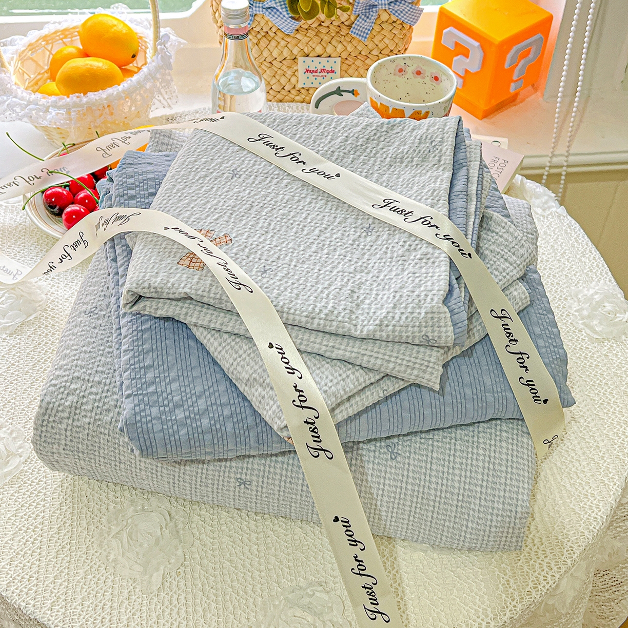 91家纺网 家纺一手货源 找家纺 悦织湾家纺 2026新款泡芙棉印花四件套单品单被套枕套时尚轻奢卡通小碎花学生宿舍用品三四件套 格纹蝶梦