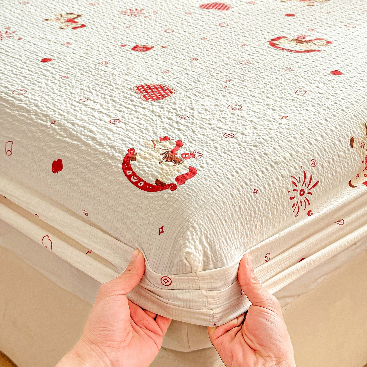 91家纺网 家纺一手货源 找家纺 悦织湾家纺 2026新款老粗布印花床单床笠床笠三两件套春秋学生宿舍单双人床笠 鸿运小马