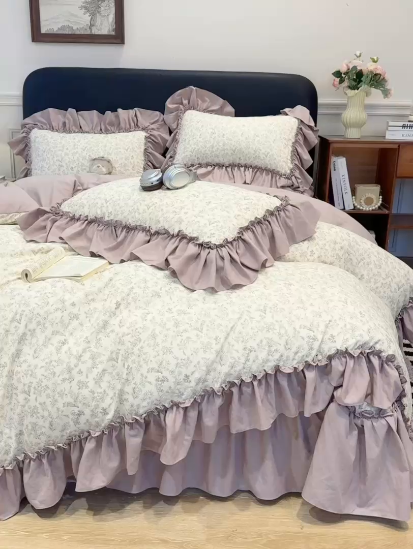 91家纺网 家纺一手货源 找家纺 大麦家纺 2026新款水洗古棉床盖印花四件套 赫拉