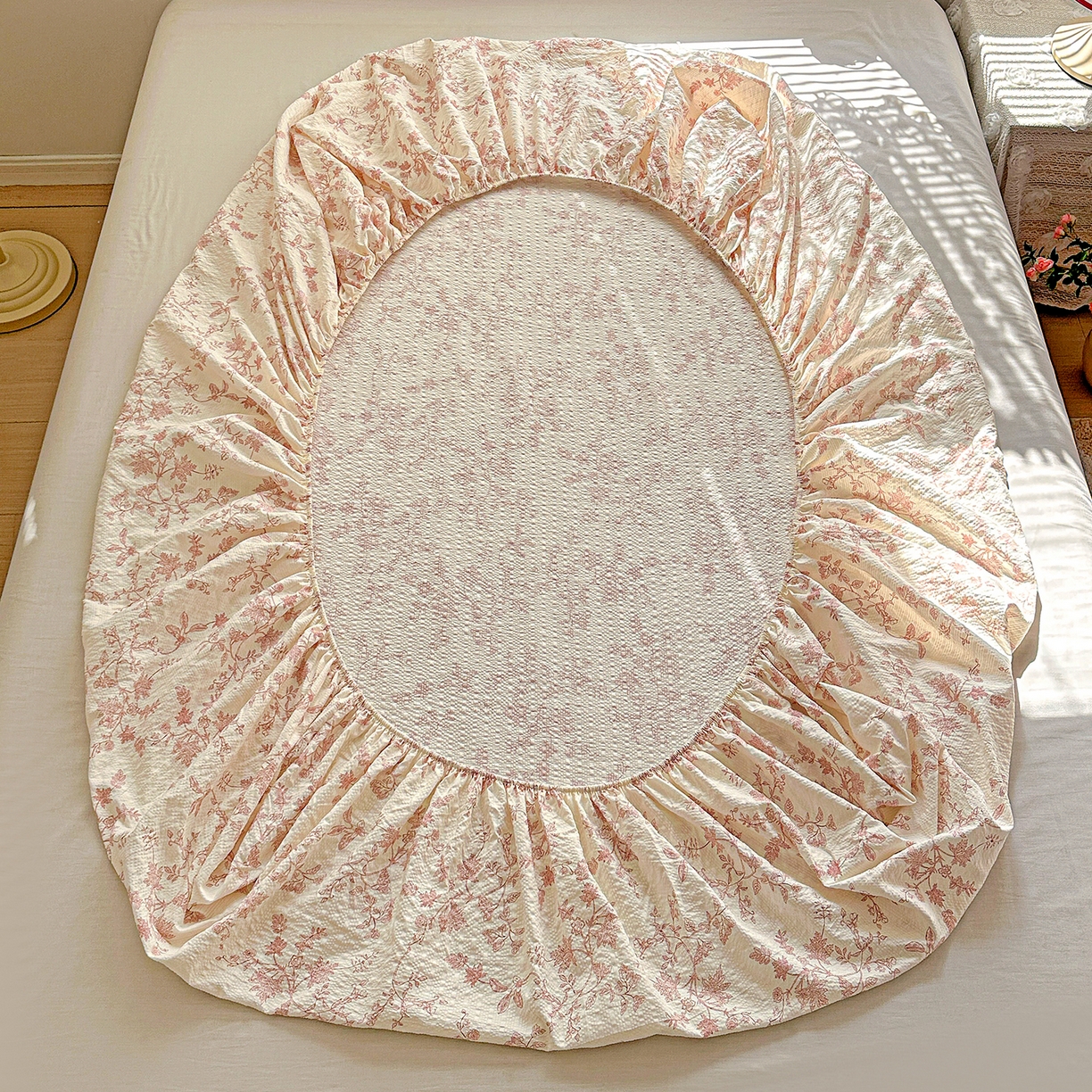 91家纺网 家纺一手货源 找家纺 悦织湾家纺 2026新款老粗布印花床单床笠床笠三两件套春秋学生宿舍单双人床笠 花蔓（粉）