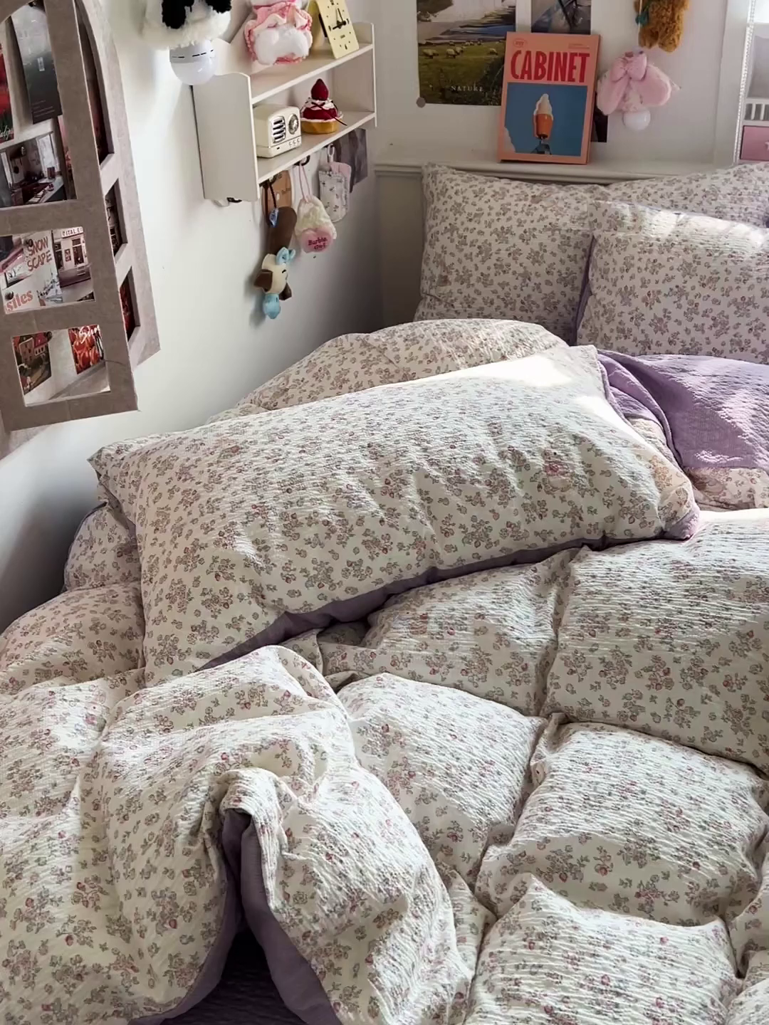 91家纺网 家纺一手货源 找家纺 悦织湾家纺 2026新款泡芙棉印花四件套单品单被套枕套时尚轻奢卡通小碎花学生宿舍用品三四件套 花紫兔