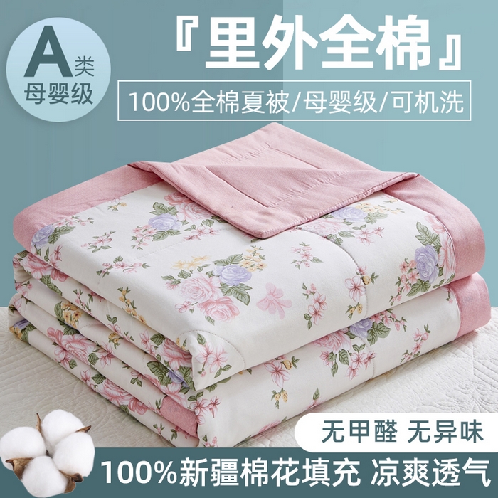 91家纺网 家纺一手货源 找家纺 （总）海洋家纺 2026新款100%里外全棉夏被印花空调被夏凉被薄被子棉花夏被四件套 风格二