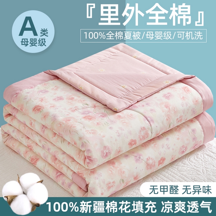 91家纺网 家纺一手货源 找家纺 （总）海洋家纺 2026新款100%里外全棉夏被印花空调被夏凉被薄被子棉花夏被四件套 风格二