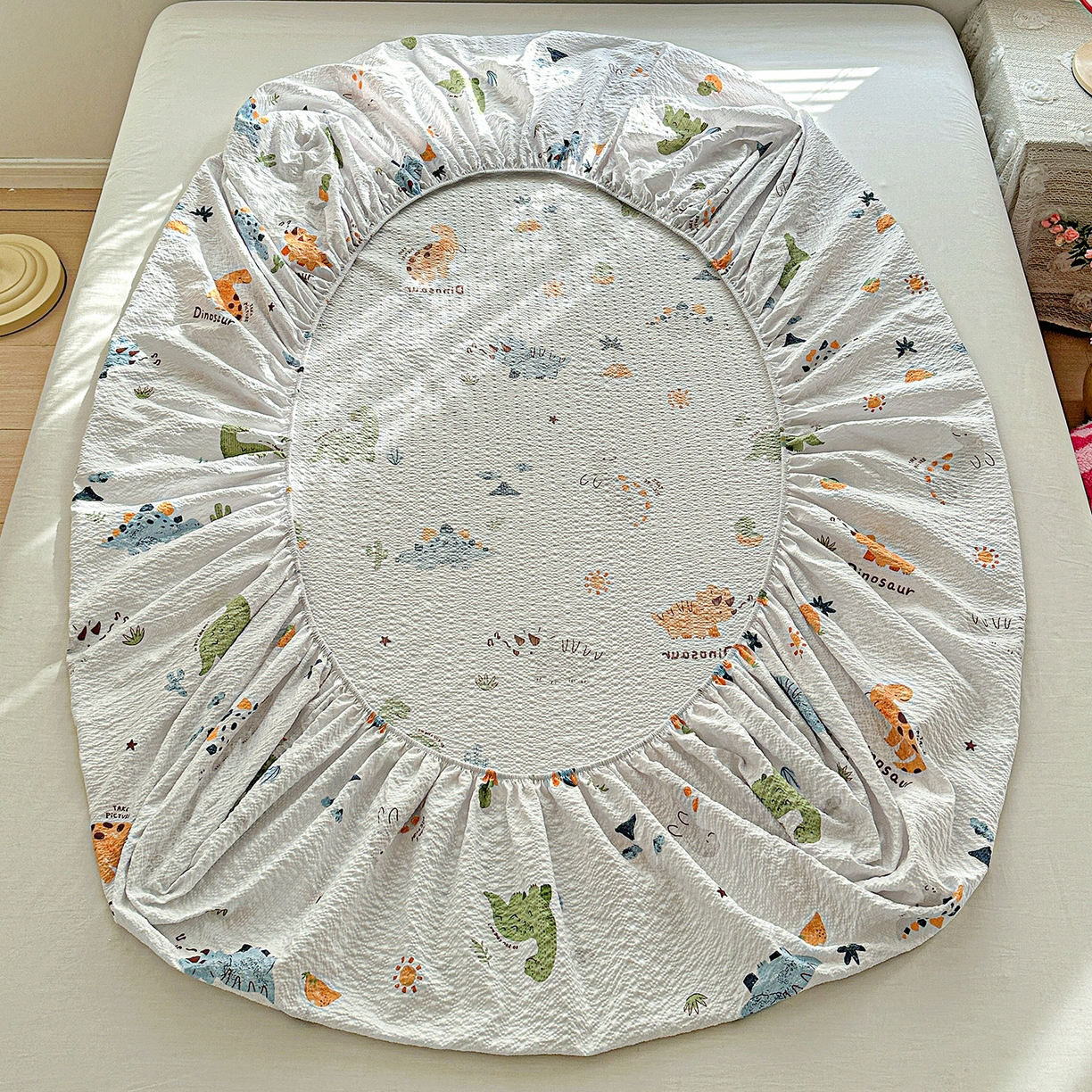 91家纺网 家纺一手货源 找家纺 悦织湾家纺 2026新款老粗布印花床单床笠床笠三两件套春秋学生宿舍单双人床笠 恐龙日记