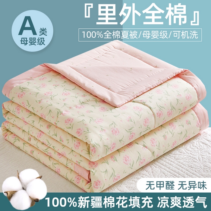 91家纺网 家纺一手货源 找家纺 （总）海洋家纺 2026新款100%里外全棉夏被印花空调被夏凉被薄被子棉花夏被四件套 风格二