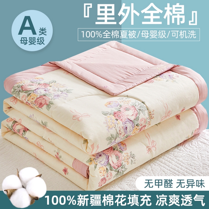 91家纺网 家纺一手货源 找家纺 （总）海洋家纺 2026新款100%里外全棉夏被印花空调被夏凉被薄被子棉花夏被四件套 风格二