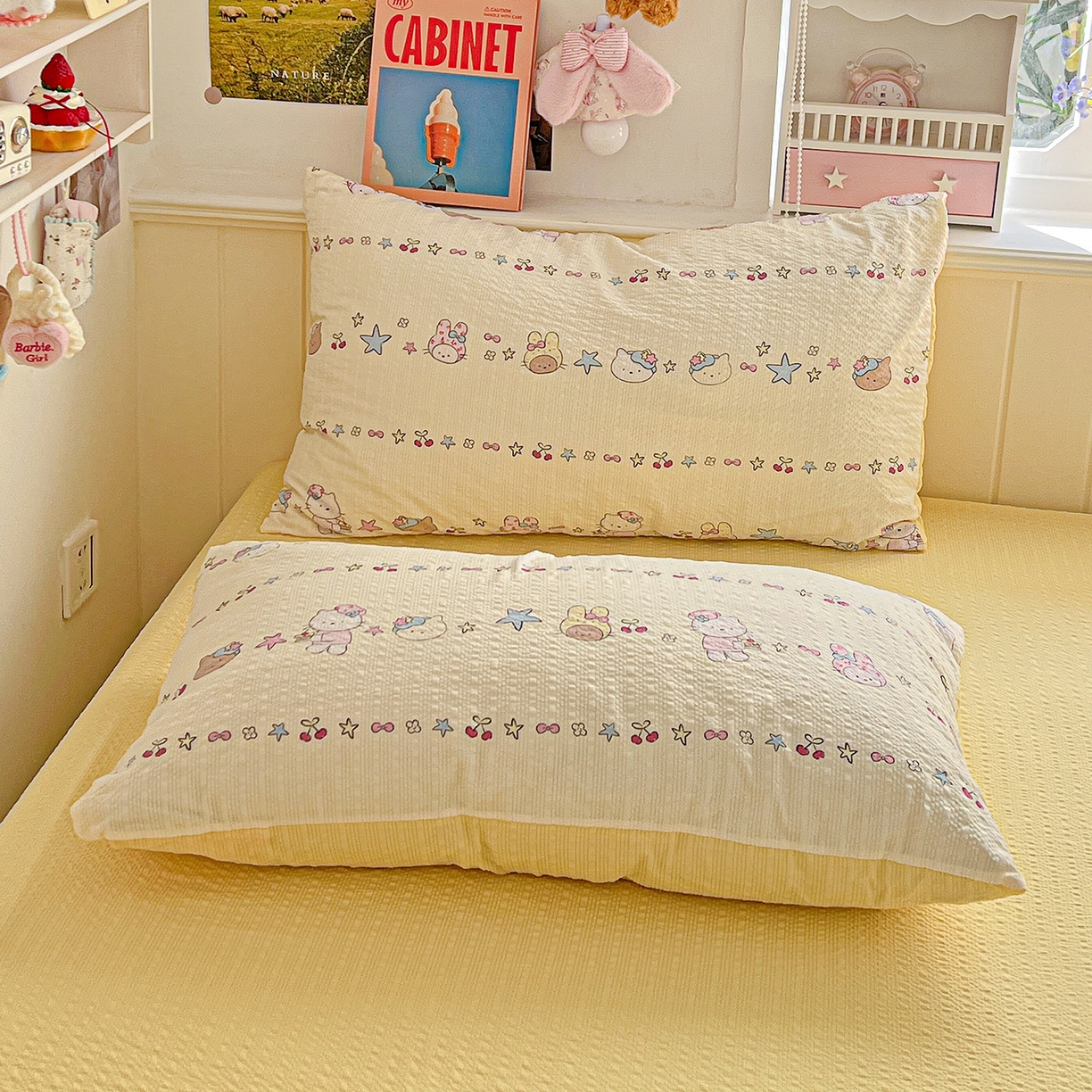 91家纺网 家纺一手货源 找家纺 悦织湾家纺 2026新款泡芙棉印花四件套单品单被套枕套时尚轻奢卡通小碎花学生宿舍用品三四件套 萌宠派对（黄）