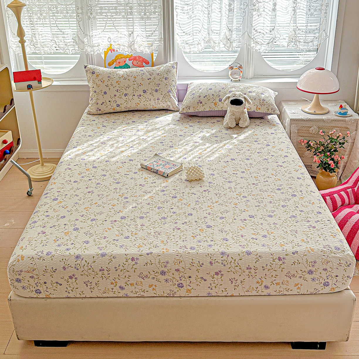 悦织湾家纺 2026新款老粗布印花床单床笠床笠三两件套春秋学生宿舍单双人床笠 浪漫日记