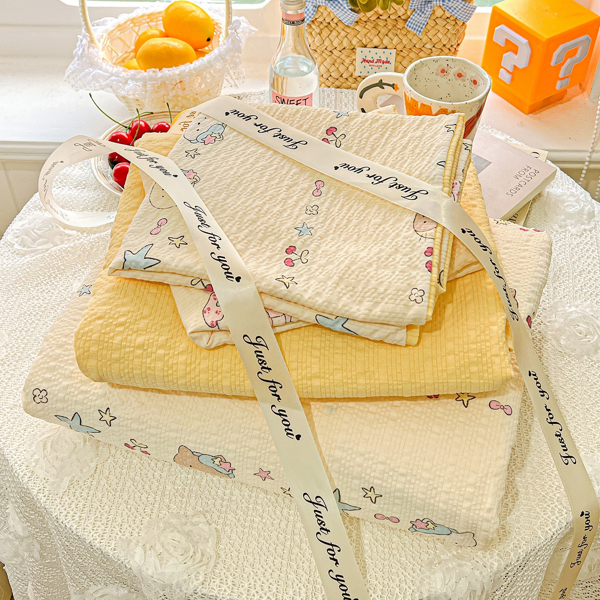 91家纺网 家纺一手货源 找家纺 悦织湾家纺 2026新款泡芙棉印花四件套单品单被套枕套时尚轻奢卡通小碎花学生宿舍用品三四件套 萌宠派对（黄）