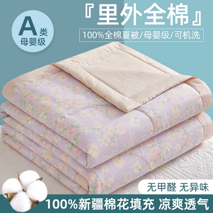 91家纺网 家纺一手货源 找家纺 （总）海洋家纺 2026新款100%里外全棉夏被印花空调被夏凉被薄被子棉花夏被四件套 风格二