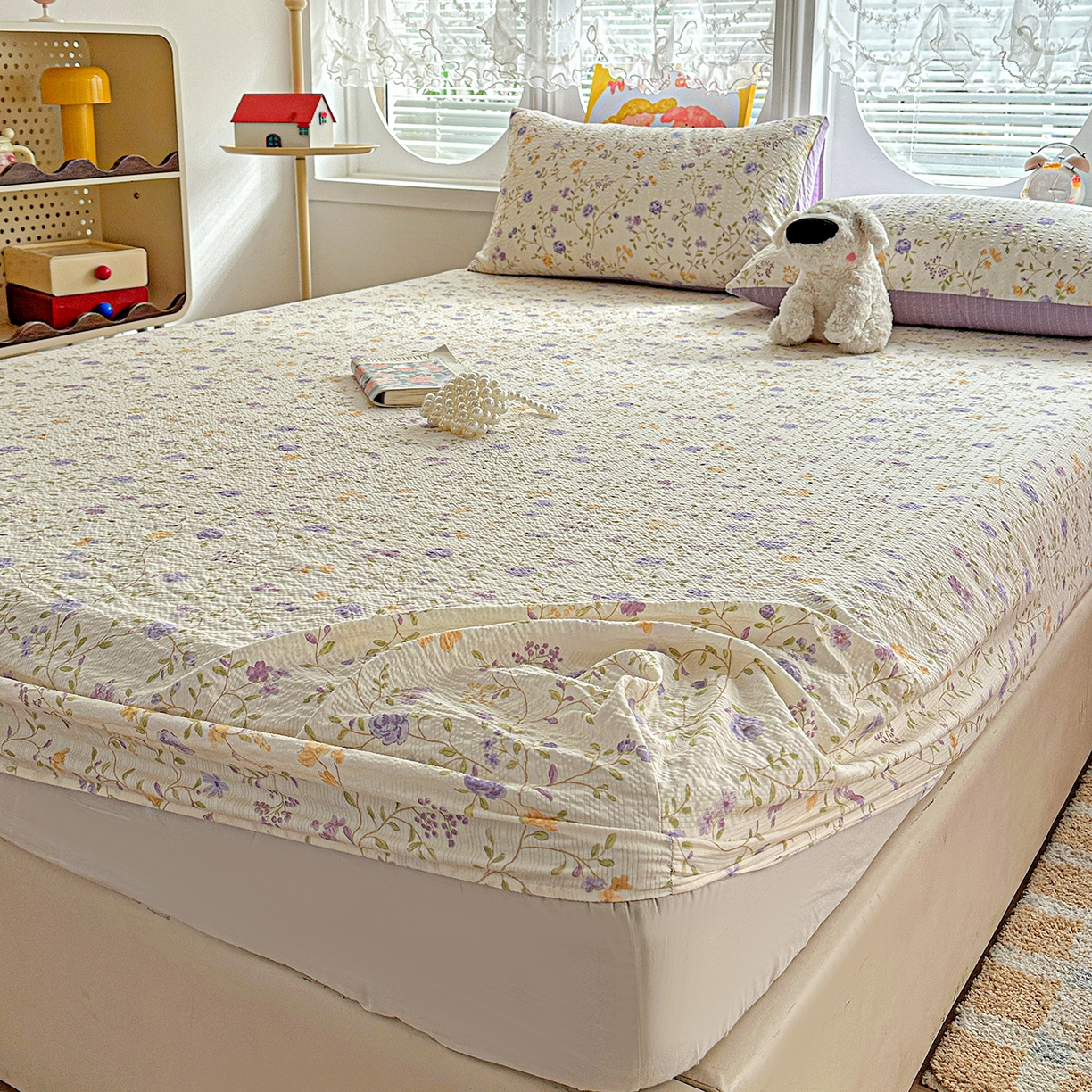 91家纺网 家纺一手货源 找家纺 悦织湾家纺 2026新款老粗布印花床单床笠床笠三两件套春秋学生宿舍单双人床笠 浪漫日记