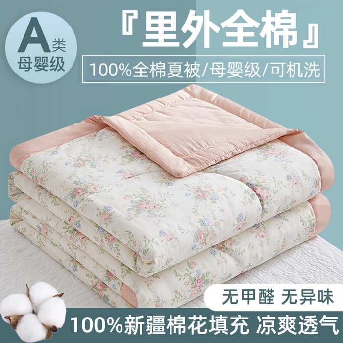 91家纺网 家纺一手货源 找家纺 （总）海洋家纺 2026新款100%里外全棉夏被印花空调被夏凉被薄被子棉花夏被四件套 风格二