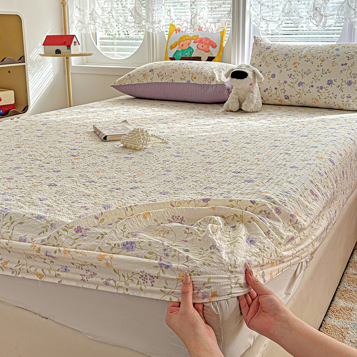 91家纺网 家纺一手货源 找家纺 悦织湾家纺 2026新款老粗布印花床单床笠床笠三两件套春秋学生宿舍单双人床笠 浪漫日记