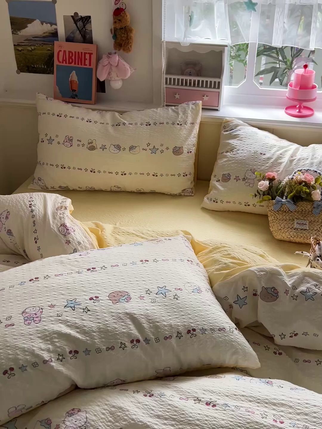 91家纺网 家纺一手货源 找家纺 悦织湾家纺 2026新款泡芙棉印花四件套单品单被套枕套时尚轻奢卡通小碎花学生宿舍用品三四件套 萌宠派对（黄）