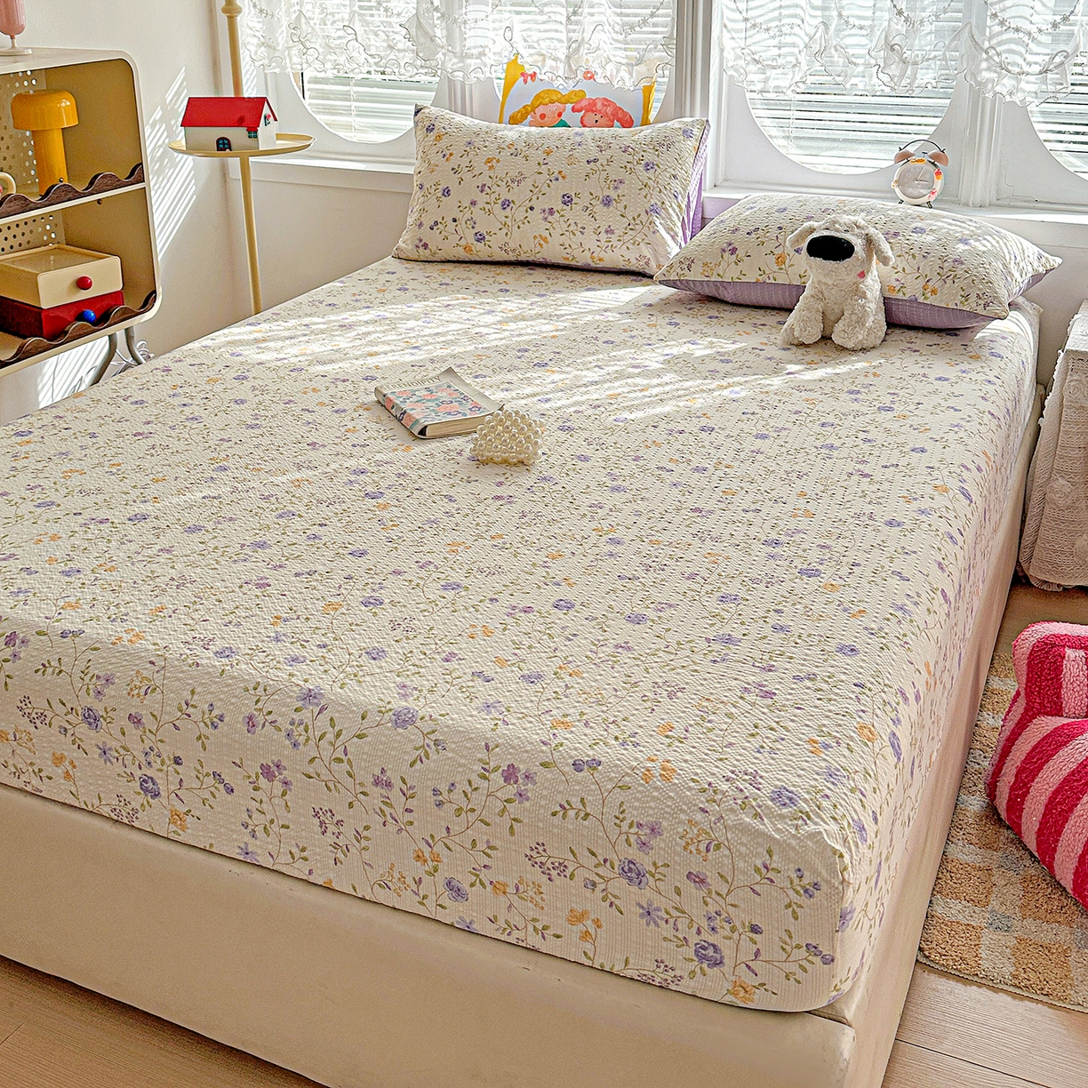 91家纺网 家纺一手货源 找家纺 悦织湾家纺 2026新款老粗布印花床单床笠床笠三两件套春秋学生宿舍单双人床笠 浪漫日记