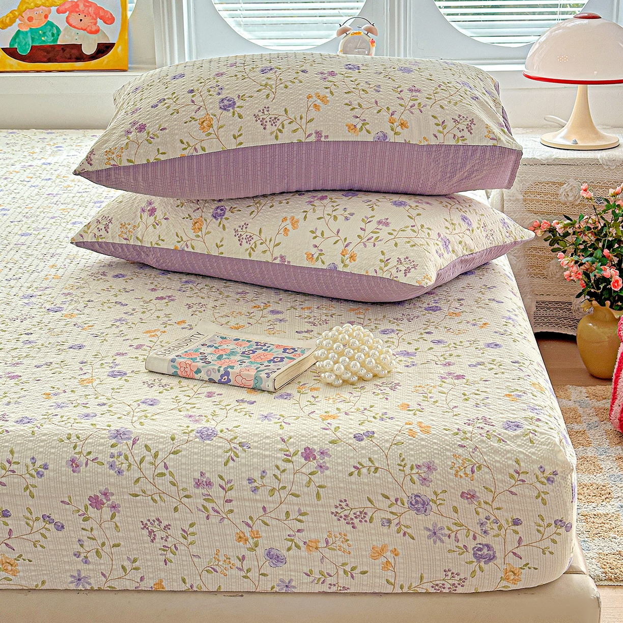 91家纺网 家纺一手货源 找家纺 悦织湾家纺 2026新款老粗布印花床单床笠床笠三两件套春秋学生宿舍单双人床笠 浪漫日记