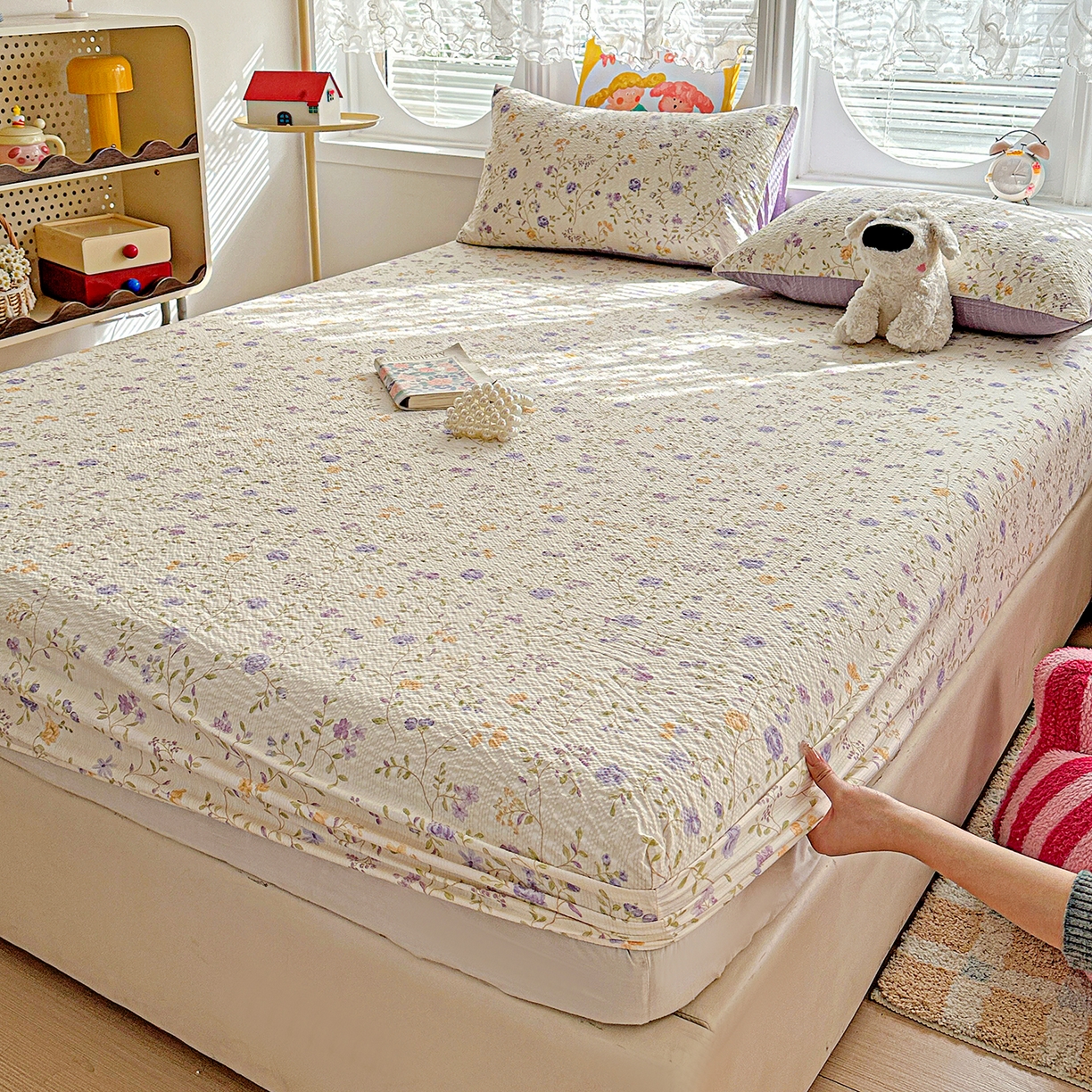 91家纺网 家纺一手货源 找家纺 悦织湾家纺 2026新款老粗布印花床单床笠床笠三两件套春秋学生宿舍单双人床笠 浪漫日记