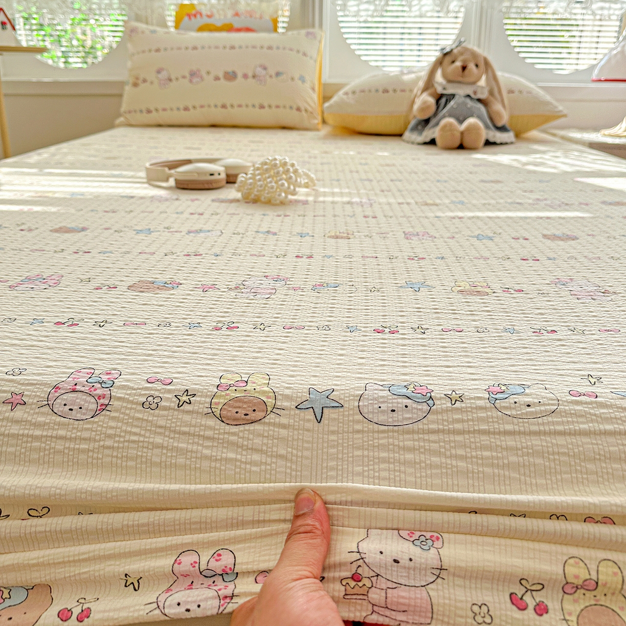 91家纺网 家纺一手货源 找家纺 悦织湾家纺 2026新款老粗布印花床单床笠床笠三两件套春秋学生宿舍单双人床笠 萌宠派对（黄）