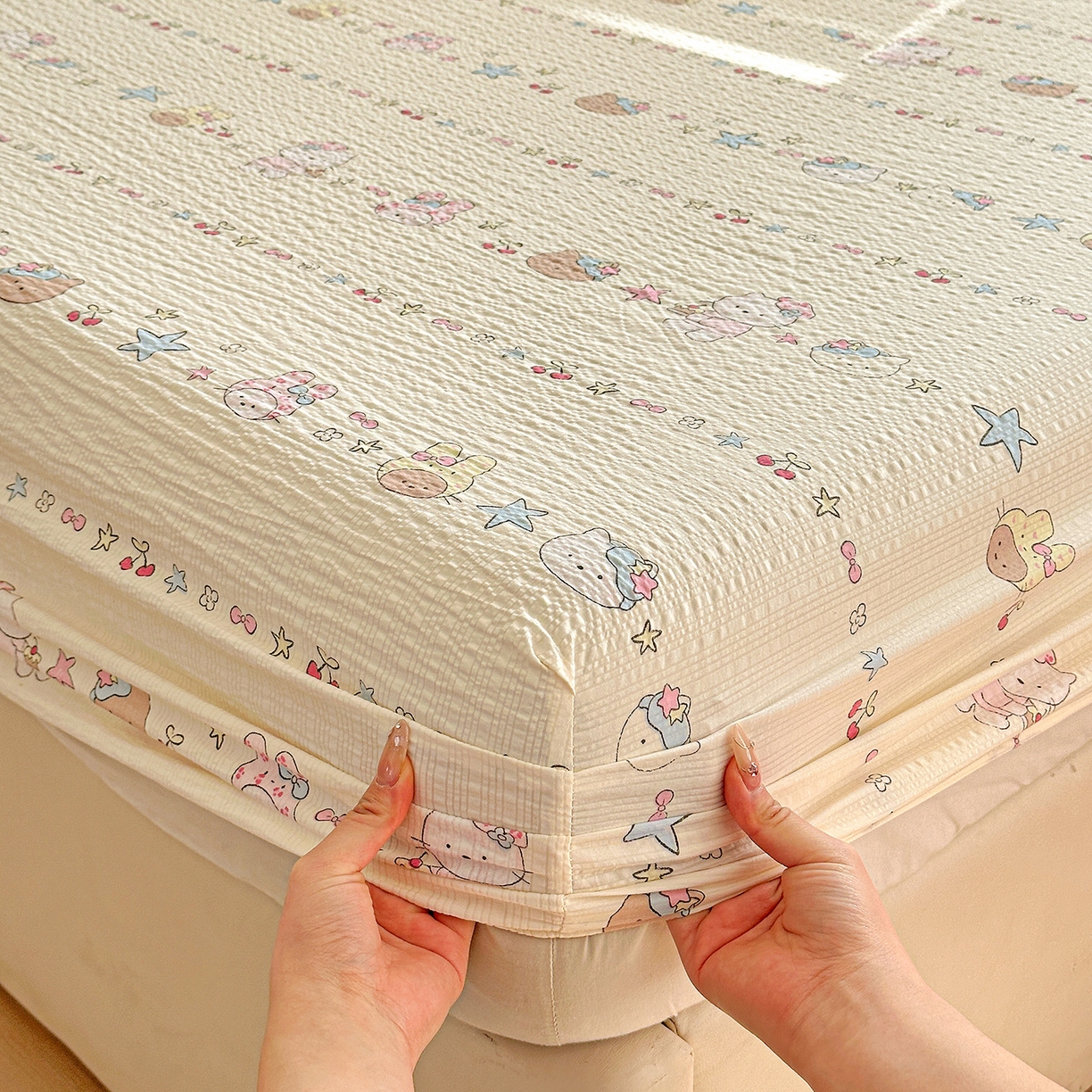 91家纺网 家纺一手货源 找家纺 悦织湾家纺 2026新款老粗布印花床单床笠床笠三两件套春秋学生宿舍单双人床笠 萌宠派对（黄）