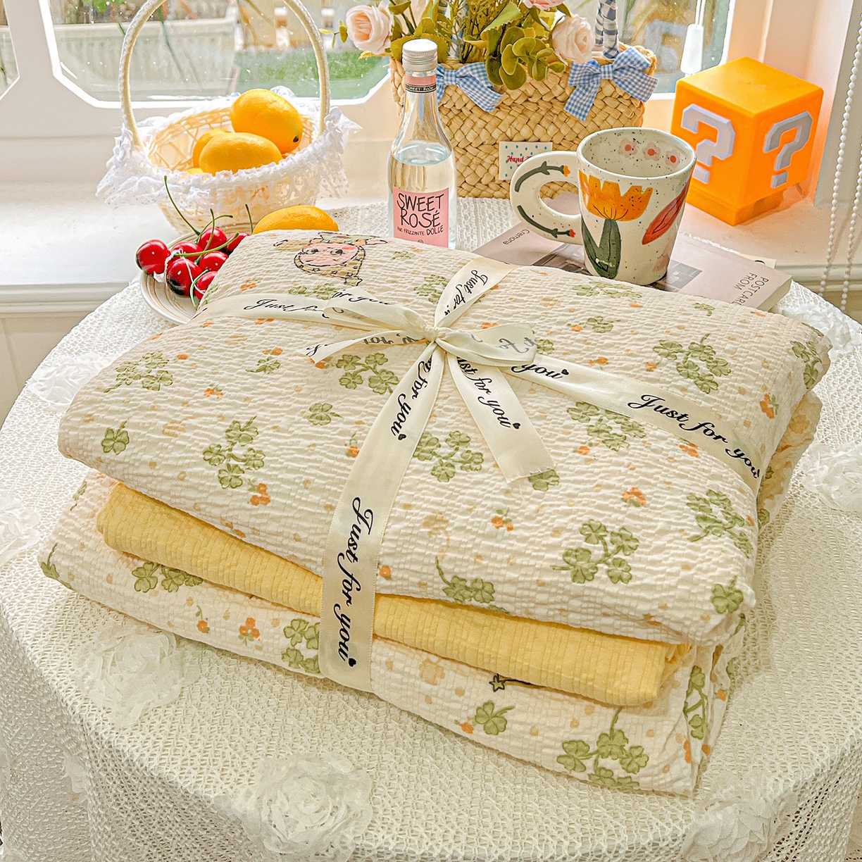 91家纺网 家纺一手货源 找家纺 悦织湾家纺 2026新款泡芙棉印花四件套单品单被套枕套时尚轻奢卡通小碎花学生宿舍用品三四件套 甜美星星人