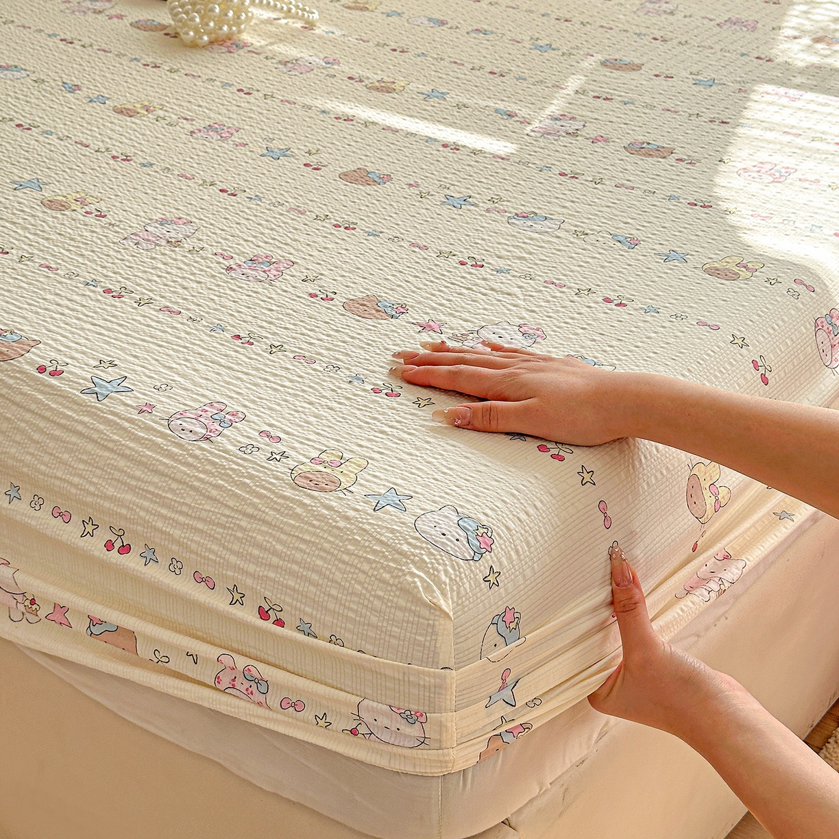 91家纺网 家纺一手货源 找家纺 悦织湾家纺 2026新款老粗布印花床单床笠床笠三两件套春秋学生宿舍单双人床笠 萌宠派对（黄）