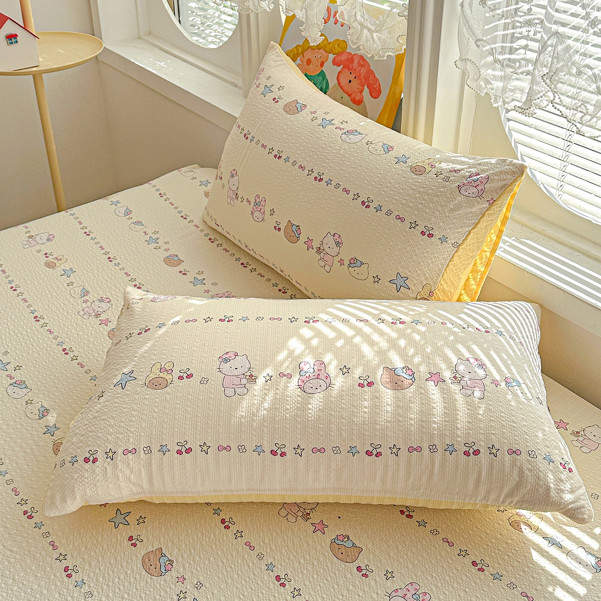 91家纺网 家纺一手货源 找家纺 悦织湾家纺 2026新款老粗布印花床单床笠床笠三两件套春秋学生宿舍单双人床笠 萌宠派对（黄）