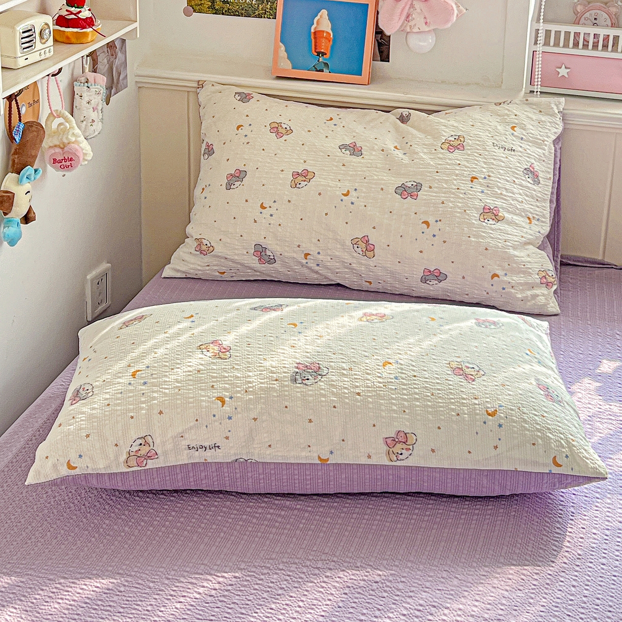 91家纺网 家纺一手货源 找家纺 悦织湾家纺 2026新款泡芙棉印花四件套单品单被套枕套时尚轻奢卡通小碎花学生宿舍用品三四件套 星空