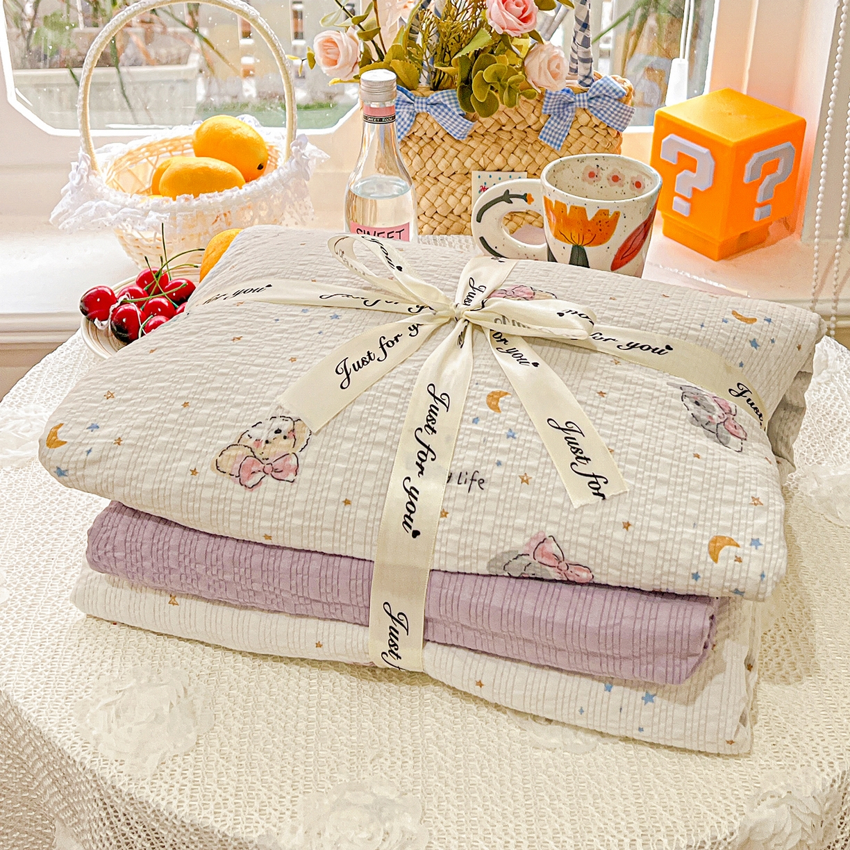 91家纺网 家纺一手货源 找家纺 悦织湾家纺 2026新款泡芙棉印花四件套单品单被套枕套时尚轻奢卡通小碎花学生宿舍用品三四件套 星空