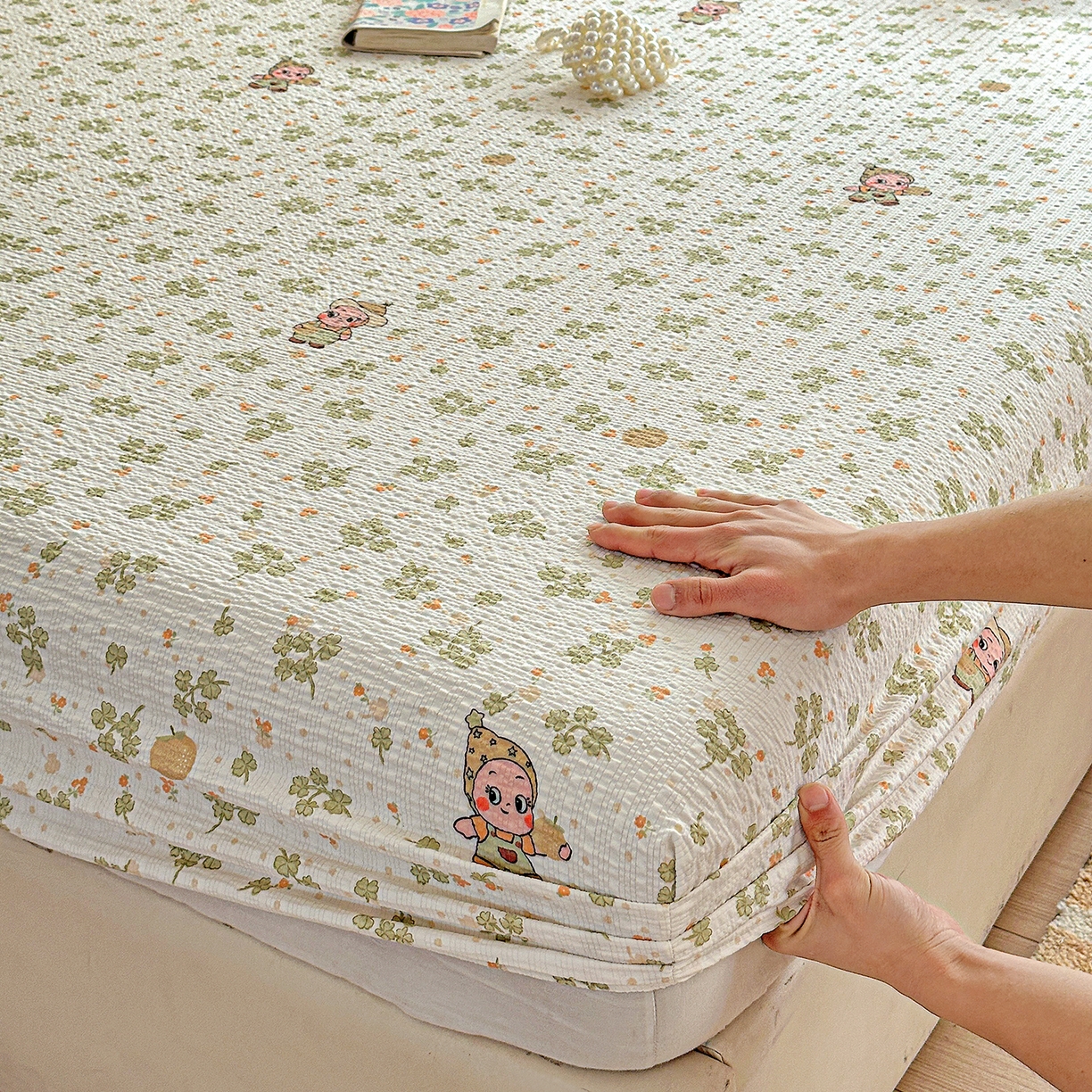 91家纺网 家纺一手货源 找家纺 悦织湾家纺 2026新款老粗布印花床单床笠床笠三两件套春秋学生宿舍单双人床笠 甜美星星人