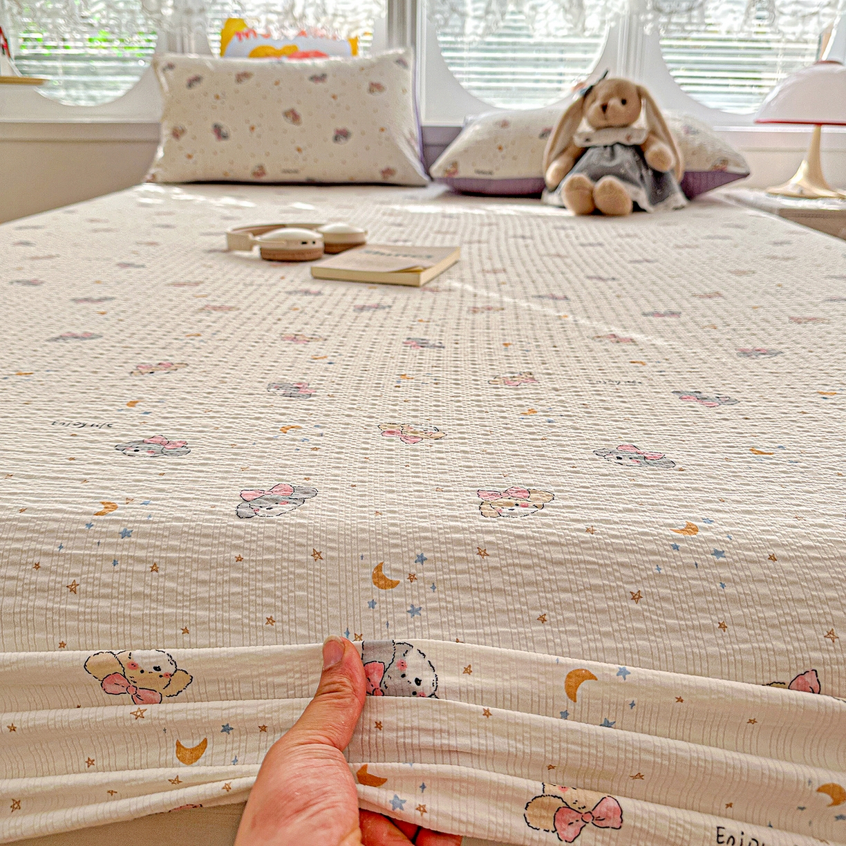 91家纺网 家纺一手货源 找家纺 悦织湾家纺 2026新款老粗布印花床单床笠床笠三两件套春秋学生宿舍单双人床笠 星空