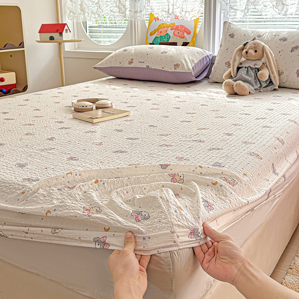 91家纺网 家纺一手货源 找家纺 悦织湾家纺 2026新款老粗布印花床单床笠床笠三两件套春秋学生宿舍单双人床笠 星空