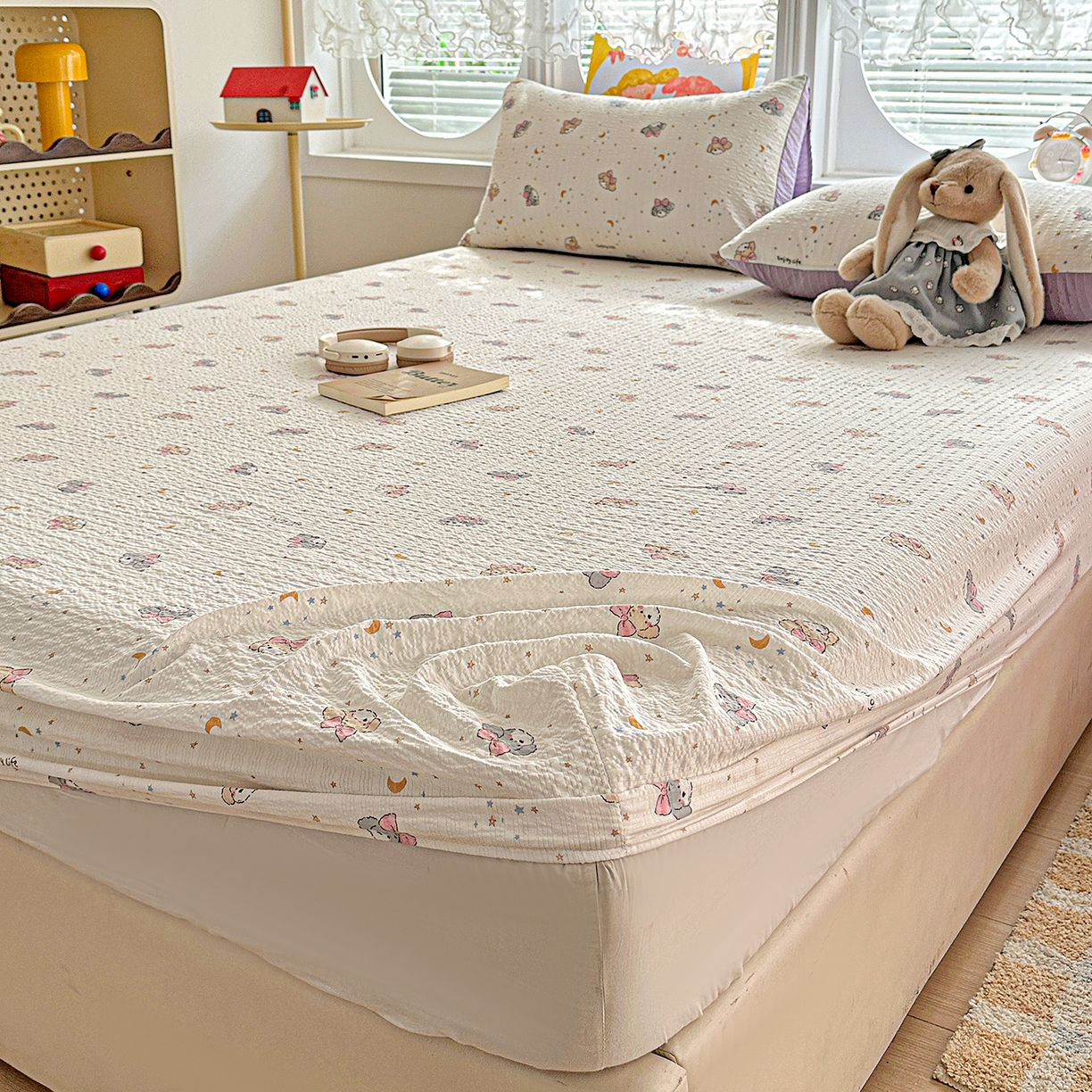 91家纺网 家纺一手货源 找家纺 悦织湾家纺 2026新款老粗布印花床单床笠床笠三两件套春秋学生宿舍单双人床笠 星空