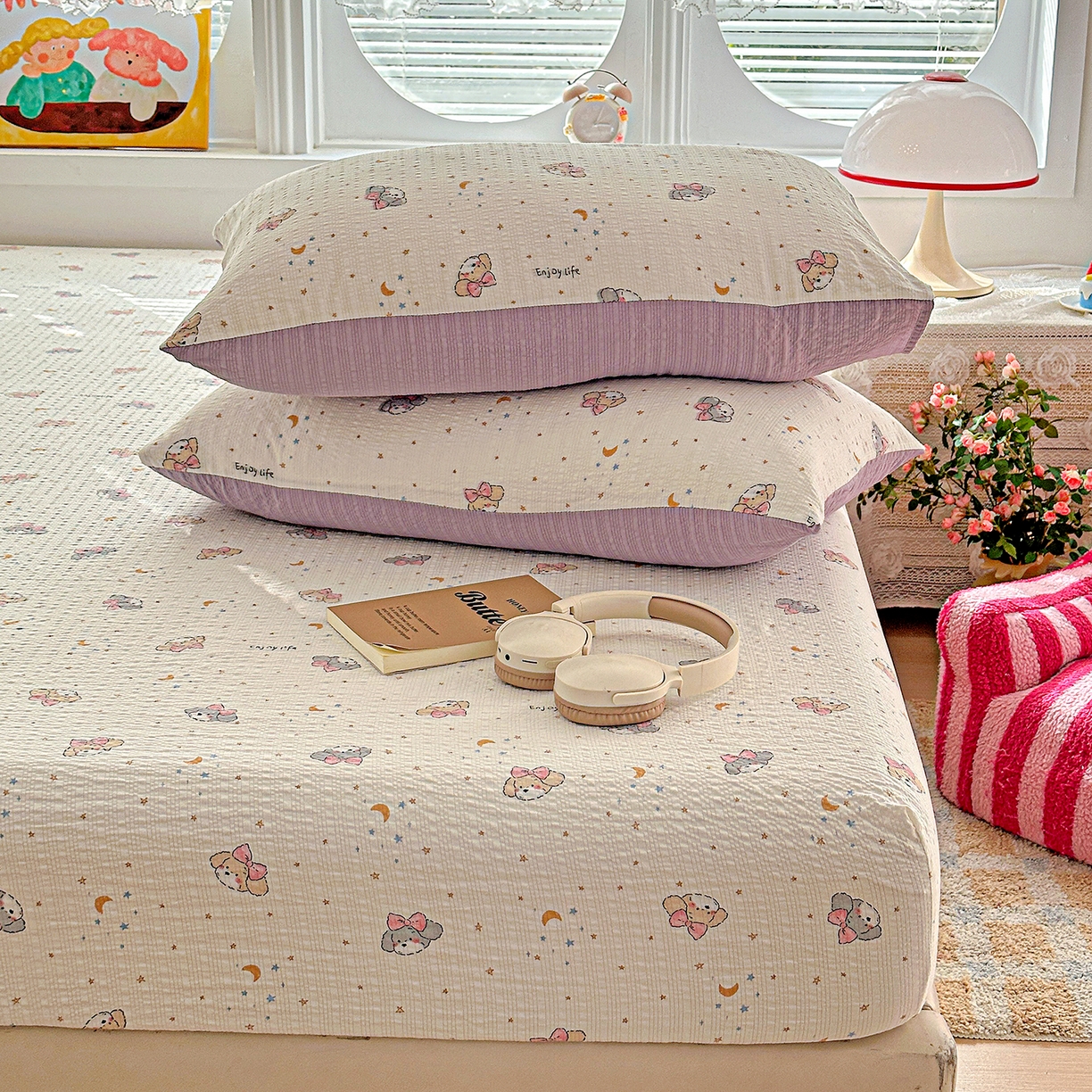 91家纺网 家纺一手货源 找家纺 悦织湾家纺 2026新款老粗布印花床单床笠床笠三两件套春秋学生宿舍单双人床笠 星空