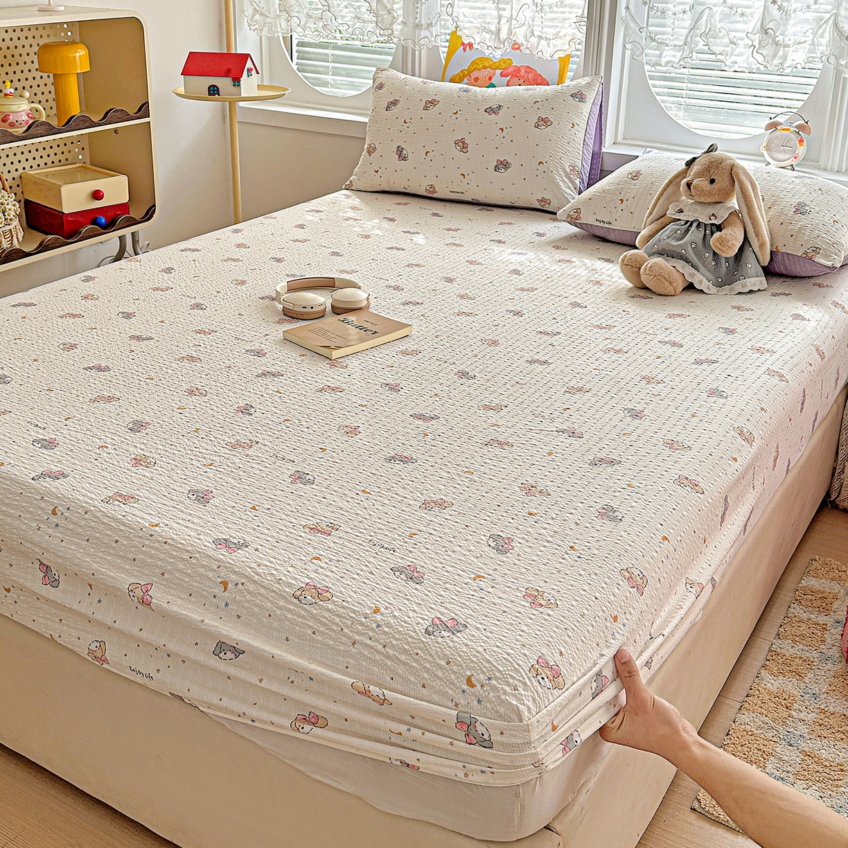 91家纺网 家纺一手货源 找家纺 悦织湾家纺 2026新款老粗布印花床单床笠床笠三两件套春秋学生宿舍单双人床笠 星空