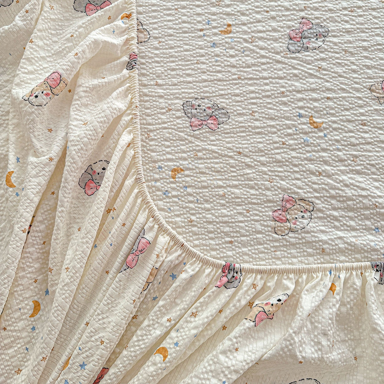 91家纺网 家纺一手货源 找家纺 悦织湾家纺 2026新款老粗布印花床单床笠床笠三两件套春秋学生宿舍单双人床笠 星空