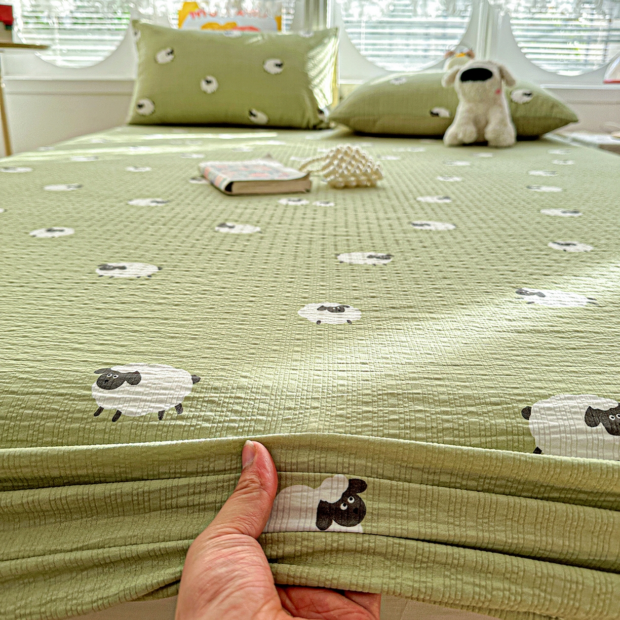 91家纺网 家纺一手货源 找家纺 悦织湾家纺 2026新款老粗布印花床单床笠床笠三两件套春秋学生宿舍单双人床笠 羊羊牧场