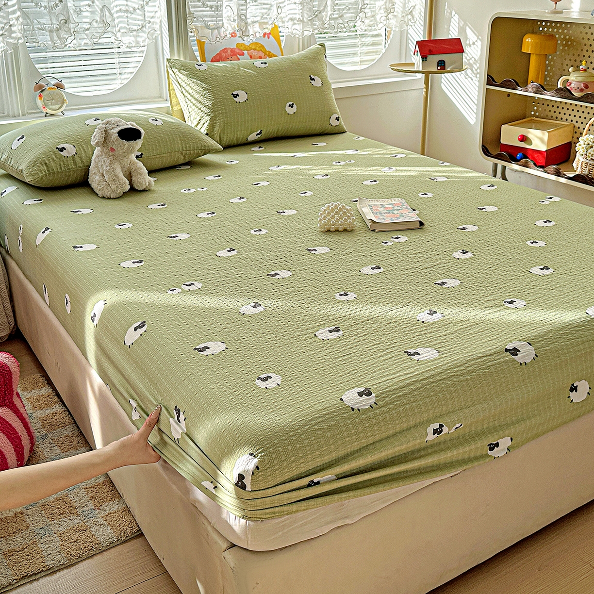 91家纺网 家纺一手货源 找家纺 悦织湾家纺 2026新款老粗布印花床单床笠床笠三两件套春秋学生宿舍单双人床笠 羊羊牧场