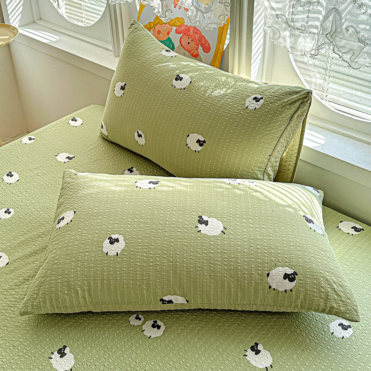 91家纺网 家纺一手货源 找家纺 悦织湾家纺 2026新款老粗布印花床单床笠床笠三两件套春秋学生宿舍单双人床笠 羊羊牧场