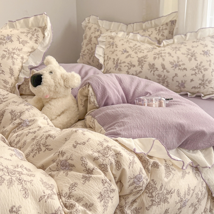 91家纺网 家纺一手货源 找家纺 （总）柒月家居 2026新款小清新木棉皱皱纱花边款四件套