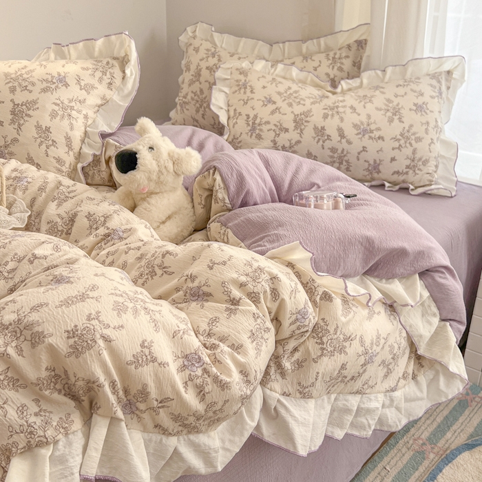 91家纺网 家纺一手货源 找家纺 （总）柒月家居 2026新款小清新木棉皱皱纱花边款四件套