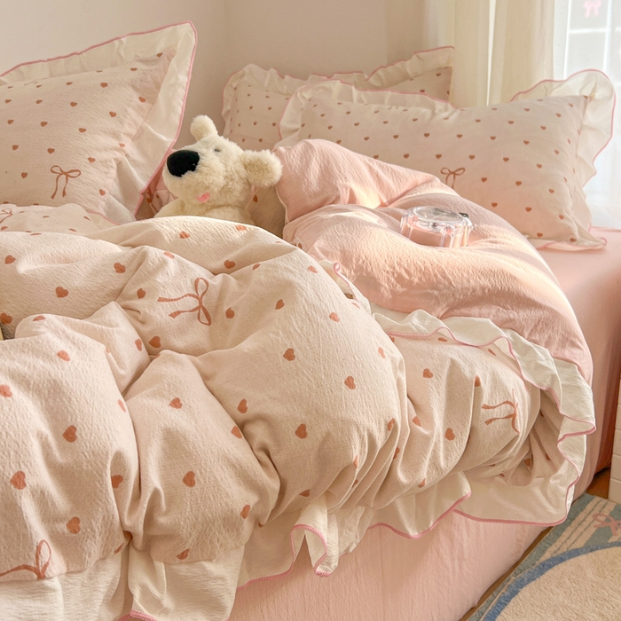 91家纺网 家纺一手货源 找家纺 （总）柒月家居 2026新款小清新木棉皱皱纱花边款四件套